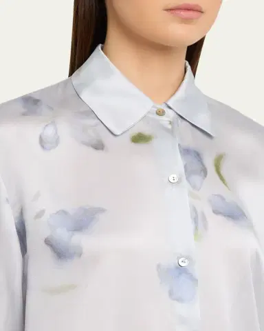 Vince Floral Blur Silk-Satin Blouse | Thumbnail 5