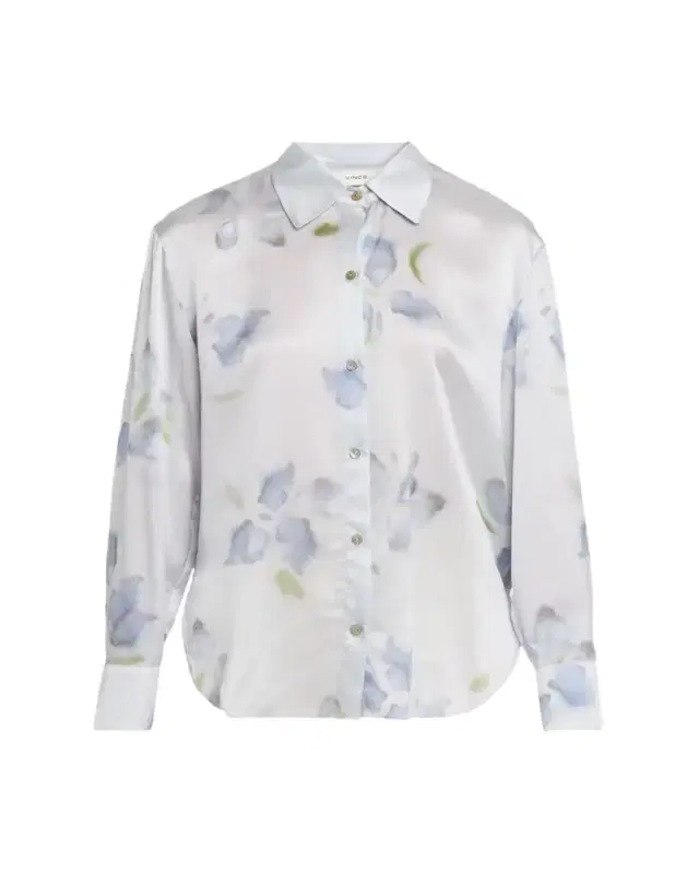 Vince Floral Blur Silk-Satin Blouse