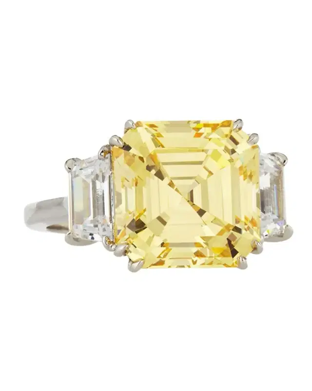Canary Asscher Cubic Zirconia Ring, 13.00 TCW