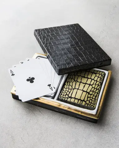 L'Objet Crocodile-Embossed Box with Playing Cards | Thumbnail 3