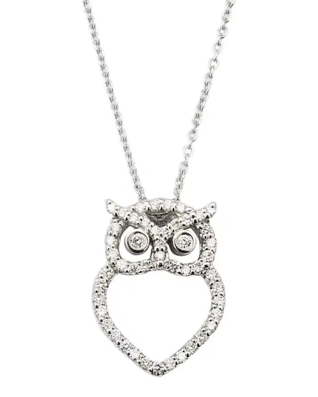 18k White Gold Diamond Owl Necklace