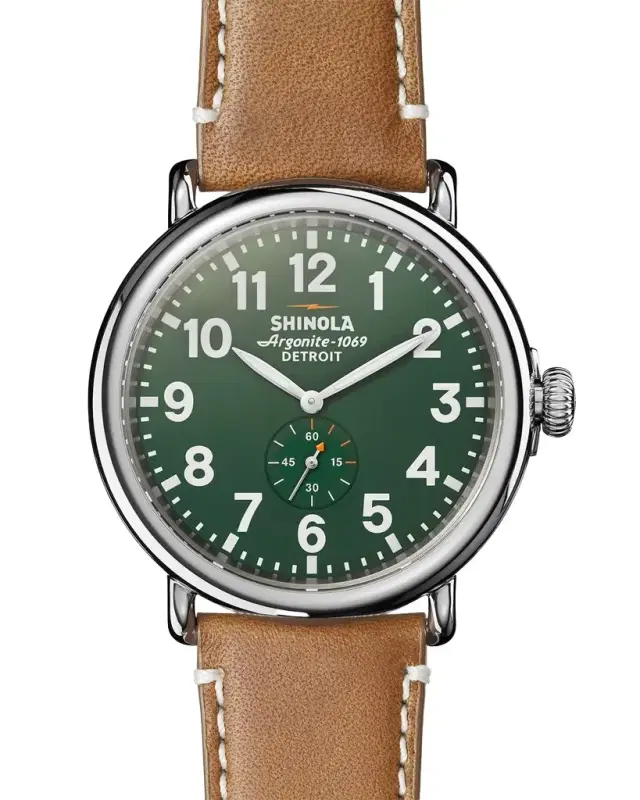 Shinola 47mm Runwell Watch, Green/Brown