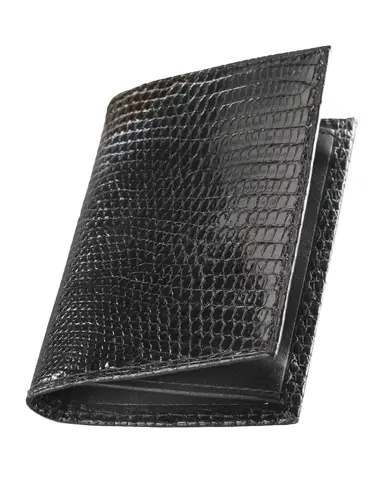 Neiman Marcus Lizard Business Card Case, Black | Thumbnail 1