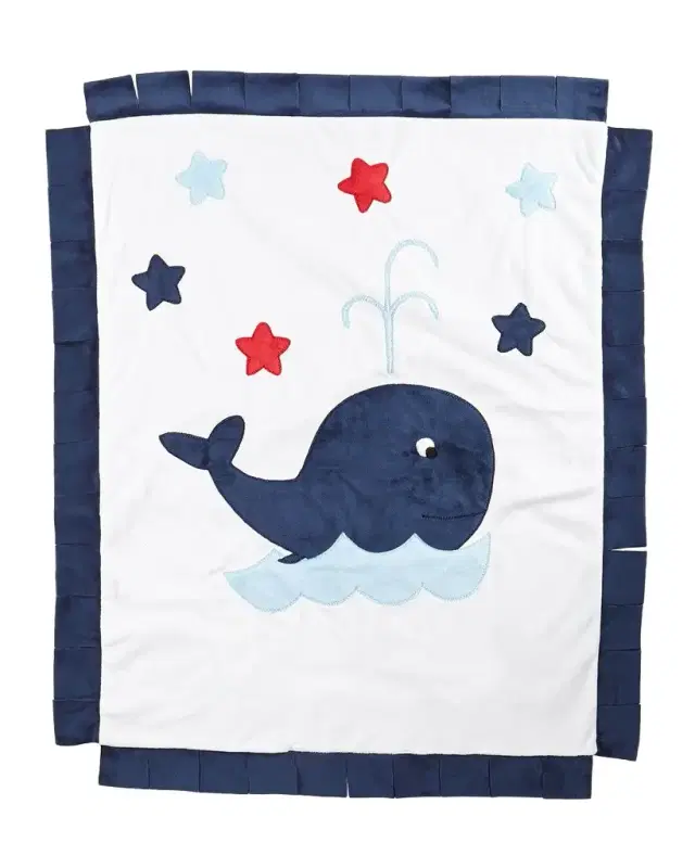 Boogie Baby Plush Whale Blanket, White/Navy