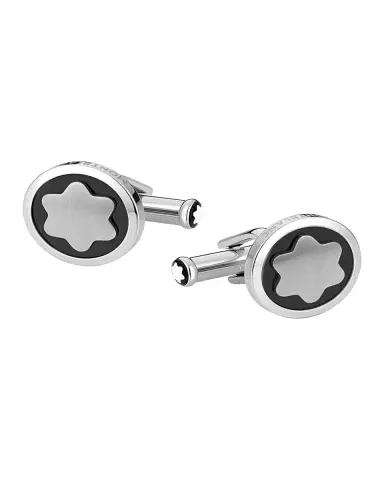 Montblanc Onyx-Inlay Round Cuff Links, Black | Thumbnail 2