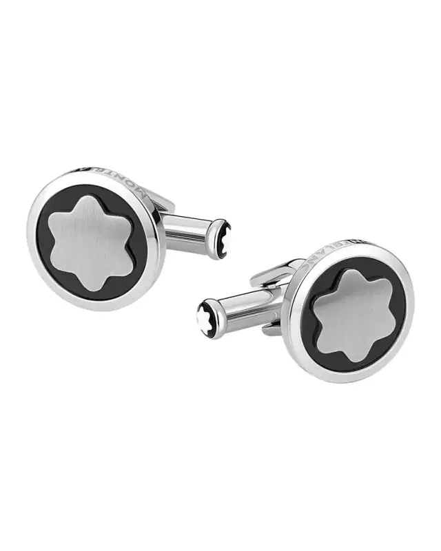 Onyx-Inlay Round Cuff Links, Black