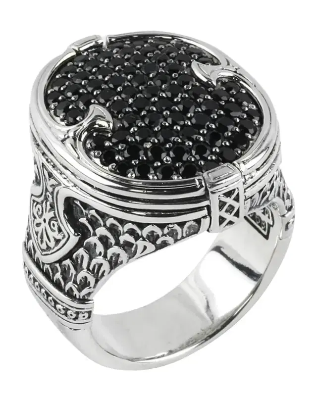 Men 's Sterling Silver Pave Spinel Signet Ring, Size 10