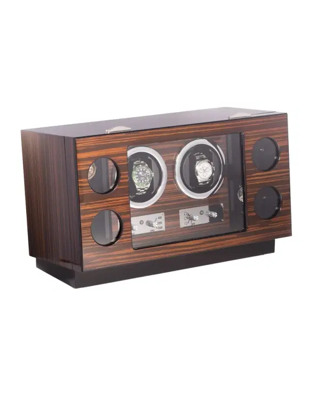 Bey-Berk Burl Wood Four-Watch Winder