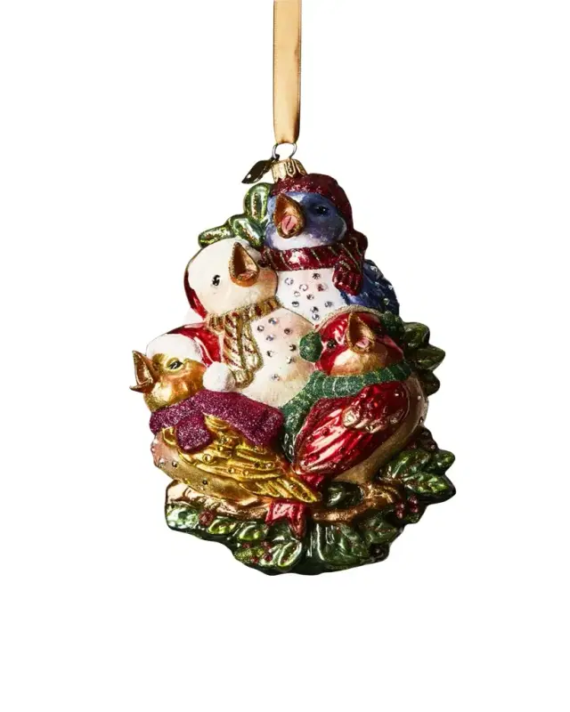 Jay Strongwater Four Calling Birds Glass Ornament