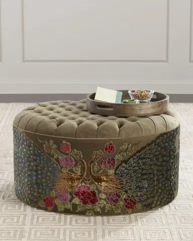 Haute House Round Peacock Ottoman | Thumbnail 2 Haute House Round Peacock Ottoman | Thumbnail 2