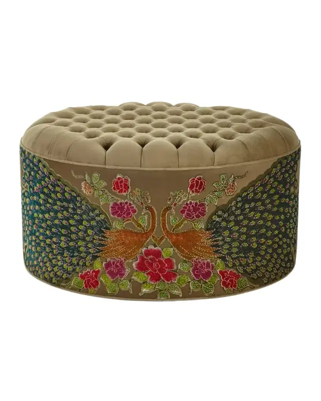 Haute House Round Peacock Ottoman