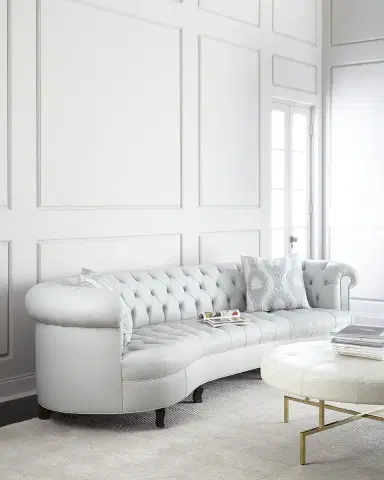 Haute House Rebecca Leather Mirrored Trim Sofa, 122" | Thumbnail 2