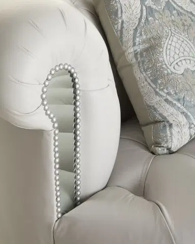 Haute House Rebecca Leather Mirrored Trim Sofa, 122" | Thumbnail 3