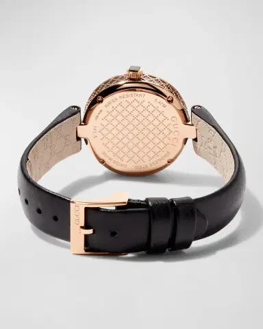 Gucci 32mm Diamantissima Watch with Leather Strap, Black/Rose | Thumbnail 4