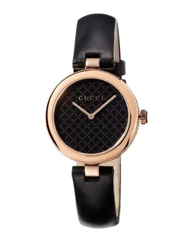 Gucci 32mm Diamantissima Watch with Leather Strap, Black/Rose | Thumbnail 1
