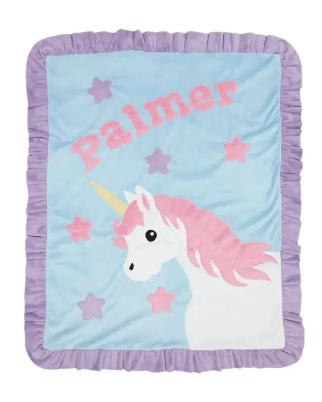 Boogie Baby Personalized Unicorn Plush Blanket, Blue