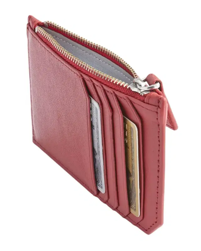 ROYCE New York Monogrammed Zippered Leather Credit Card Case