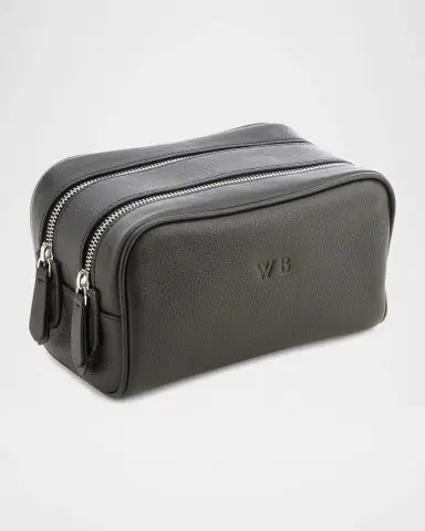 Royce New York Monogrammed Double Zip Leather Toiletry Bag, Personalized | Thumbnail 2