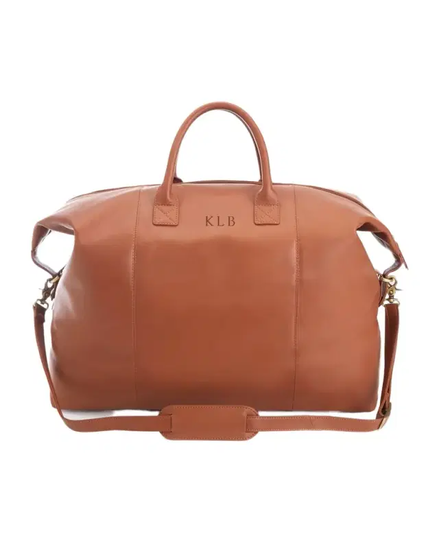 ROYCE New York Monogrammed Leather Weekender Duffel Bag