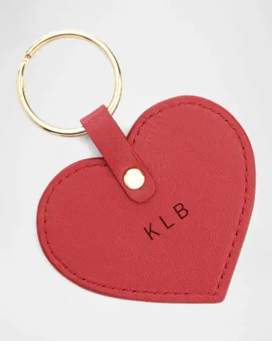 Royce New York Monogrammed Leather Heart-Shaped Key Chain, Personalized | Thumbnail 4