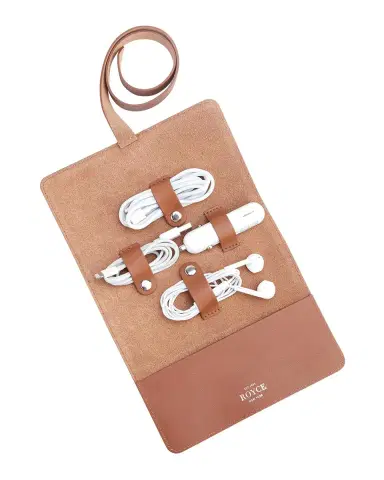 Royce New York Monogrammed Leather Tech Cord Accessory Organizer, Personalized | Thumbnail 4