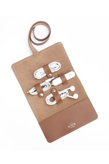 Royce New York Monogrammed Leather Tech Cord Accessory Organizer, Personalized | Thumbnail 5
