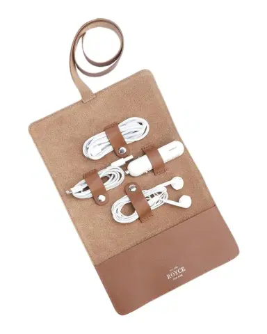 Royce New York Monogrammed Leather Tech Cord Accessory Organizer, Personalized | Thumbnail 1