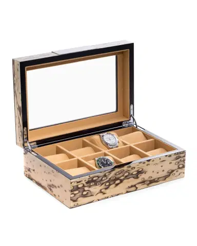 Bey-Berk Men 's Exotic Ice Lacquered Burl Wood 8-Watch Storage Box | Thumbnail 1