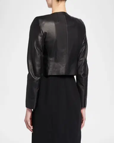 Akris Hasso Cropped Napa Leather Jacket, Black | Thumbnail 2