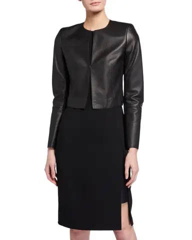 Akris Hasso Cropped Napa Leather Jacket, Black | Thumbnail 1