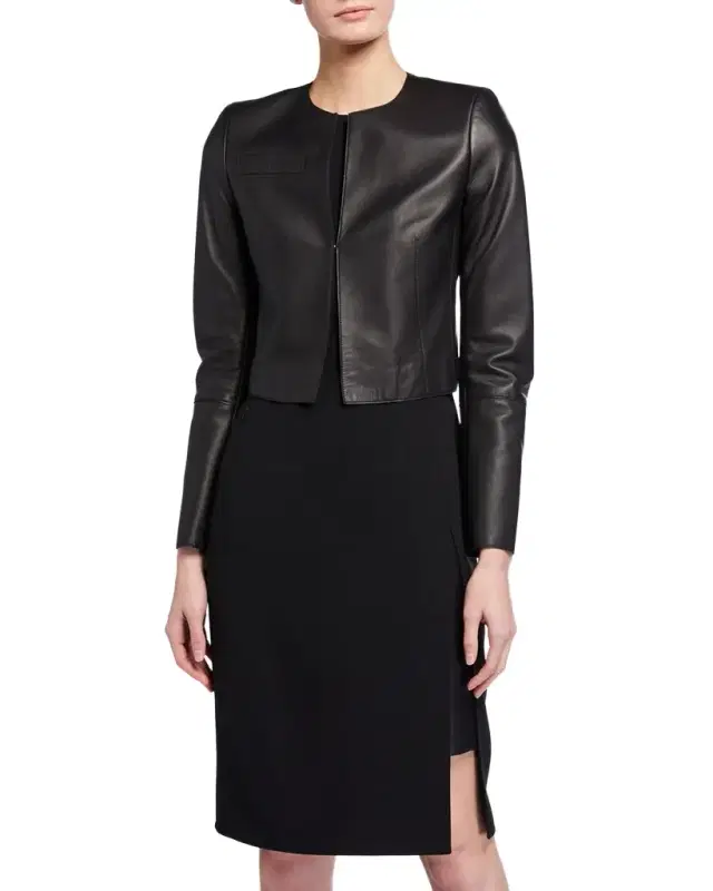 Hasso Cropped Napa Leather Jacket, Black