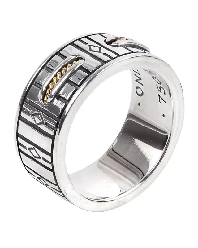 Men 's 18K Gold/Silver Carved Band Ring
