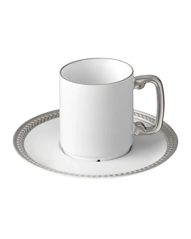 L'Objet Soie Tressee Platinum-Plated Espresso Cup & Saucer