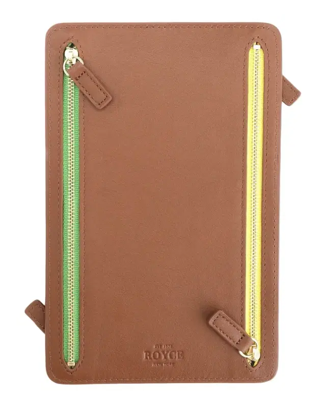 ROYCE New York Monogrammed Leather RFID Blocking Foup Zip Travel Organizer