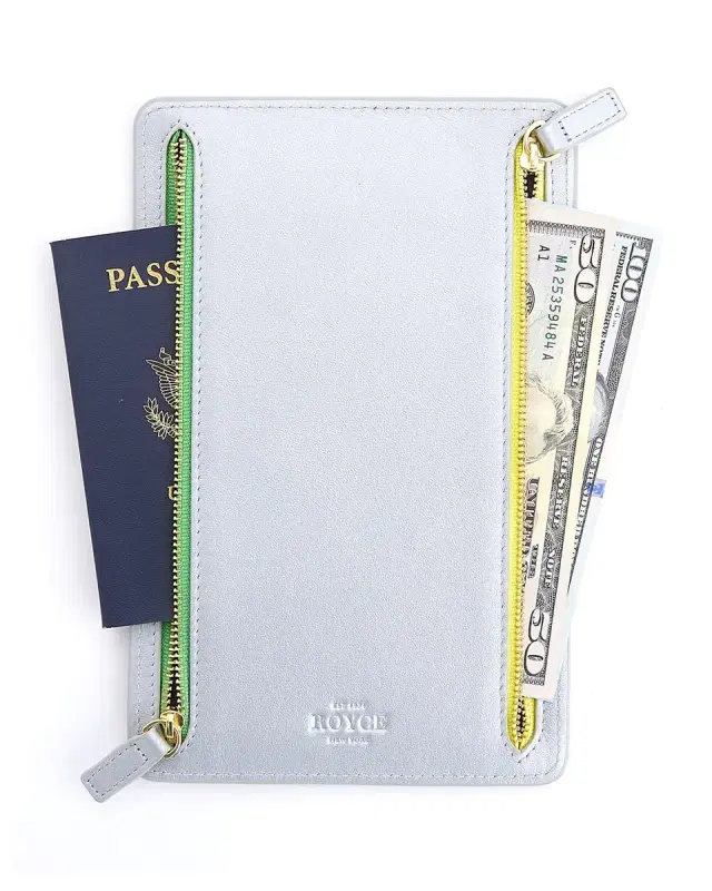 ROYCE New York Monogrammed Leather RFID Blocking Foup Zip Travel Organizer