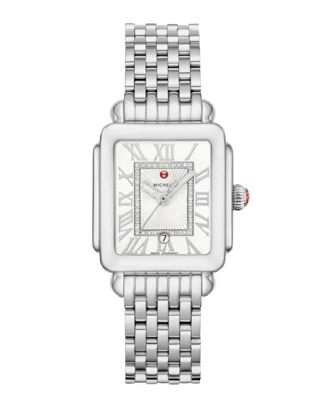 Michele Deco Madison Mid Diamond-Dial Watch, Silver/White