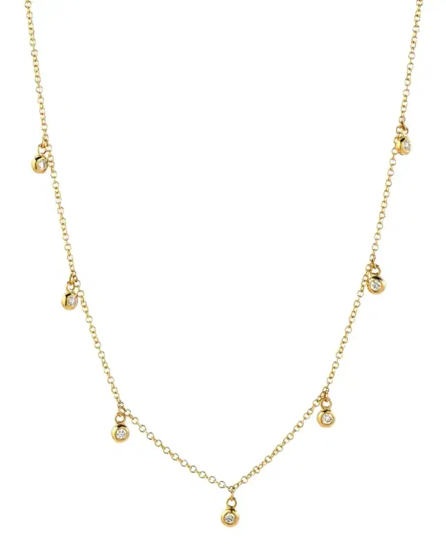 Drop Bezel Diamond Necklace, 16-18"L