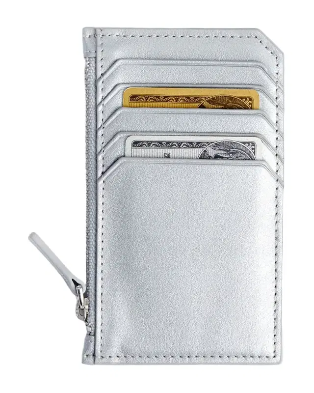 ROYCE New York Monogrammed Zippered Leather Credit Card Case