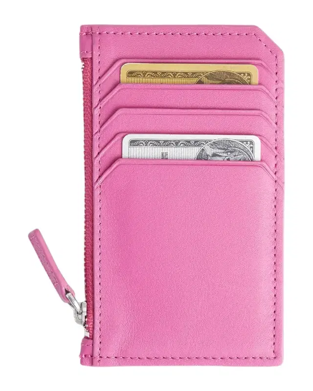 ROYCE New York Monogrammed Zippered Leather Credit Card Case