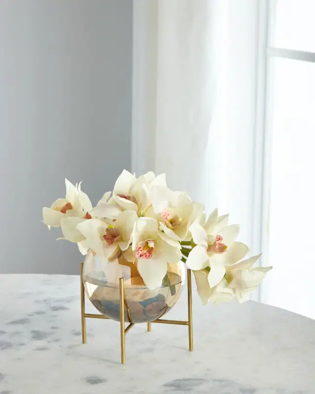John-Richard Collection Cymbidium Orchid Glow in Glass Bowl