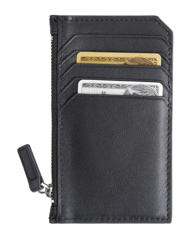 ROYCE New York Monogrammed Zippered Leather Credit Card Case