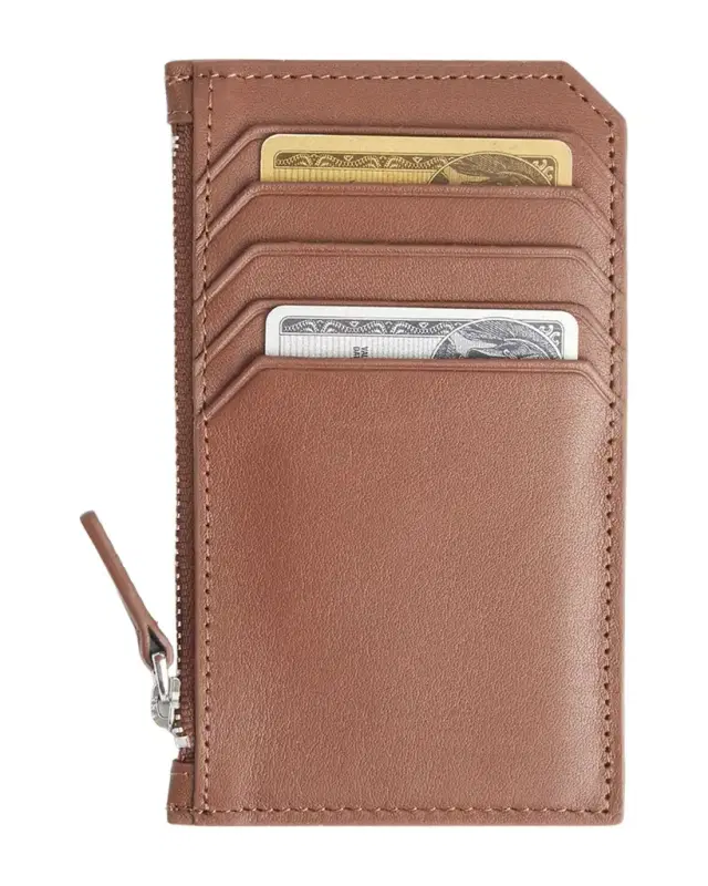 ROYCE New York Monogrammed Zippered Leather Credit Card Case
