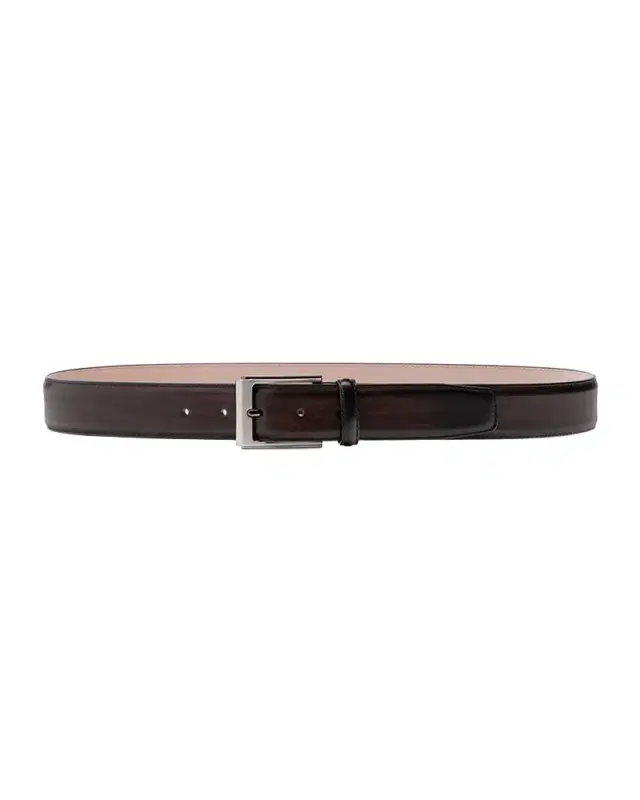 Bergdorf Goodman Men 's Patina Leather Rectangle-Buckle Belt