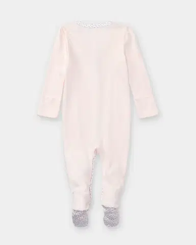 Polo Ralph Lauren Cotton Footie Pajamas With Floral Trim | Thumbnail 2 Polo Ralph Lauren Cotton Footie Pajamas With Floral Trim | Thumbnail 2