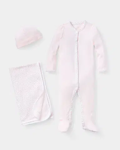 Polo Ralph Lauren Cotton Footie Pajamas With Floral Trim | Thumbnail 3 Polo Ralph Lauren Cotton Footie Pajamas With Floral Trim | Thumbnail 3