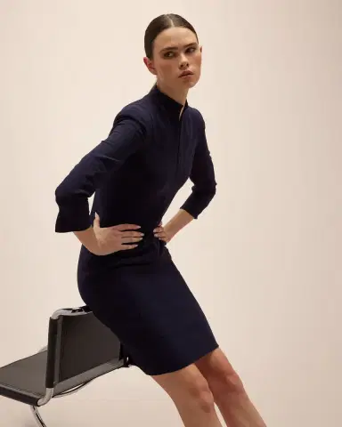 Akris Split-Neck Double-Face Wool Sheath Dress | Thumbnail 4 Akris Split-Neck Double-Face Wool Sheath Dress | Thumbnail 4