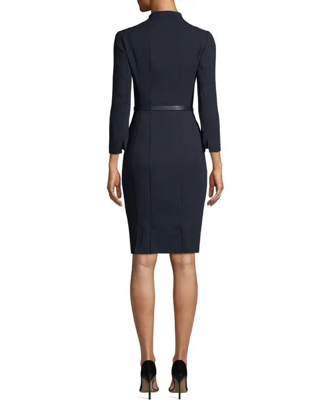 Split-Neck Double-Face Wool Sheath Dress
