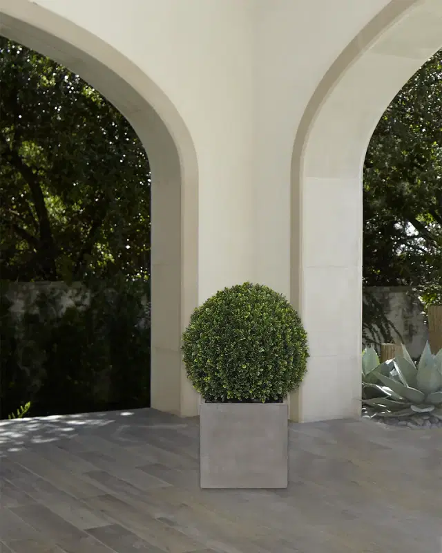 NDI Faux Boxwood Ball Topiary Plant in Concrete Planter, 27"T