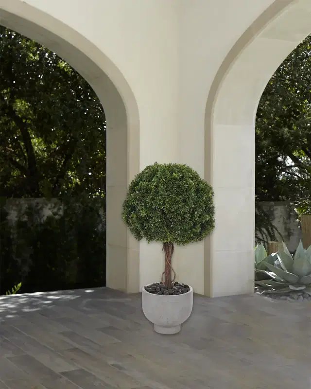 NDI Faux Boxwood Ball Topiary Plant in Concrete Planter, 40"T