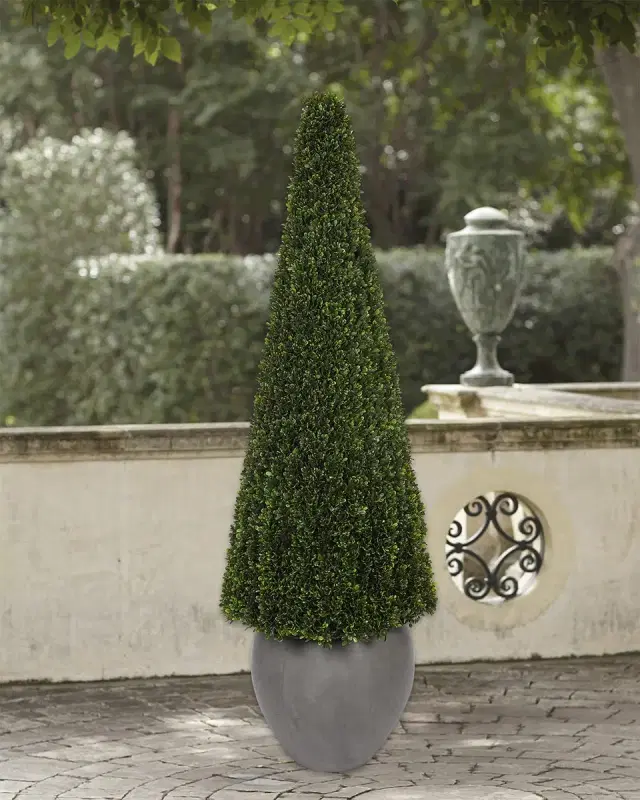 NDI Faux Boxwood Cone Plant in Concrete Pot, 67"T